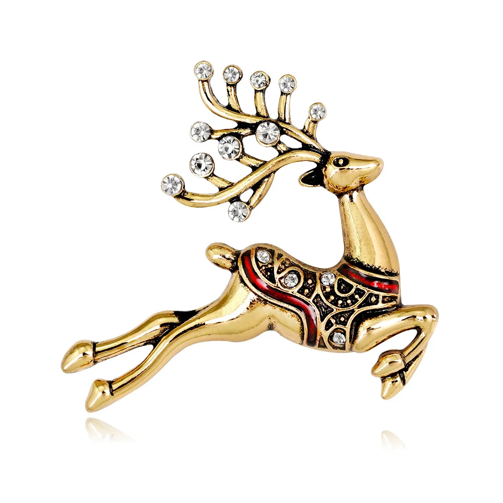 

TULX Cute Running Deer Brooches For Women Xmas Gifts New Year Fashion Reindeer Elk Rhinestones Christmas Brooch Pins