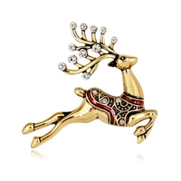 tulx cute running deer brooches for women xmas gifts new year fashion reindeer elk rhinestones christmas brooch pins