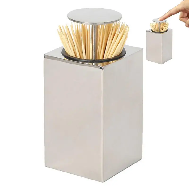 

Automatic Toothpick Dispenser Automatic Stainless Steel Container For Toothpicks Storage Portable Pressing Type Tooth-Pick