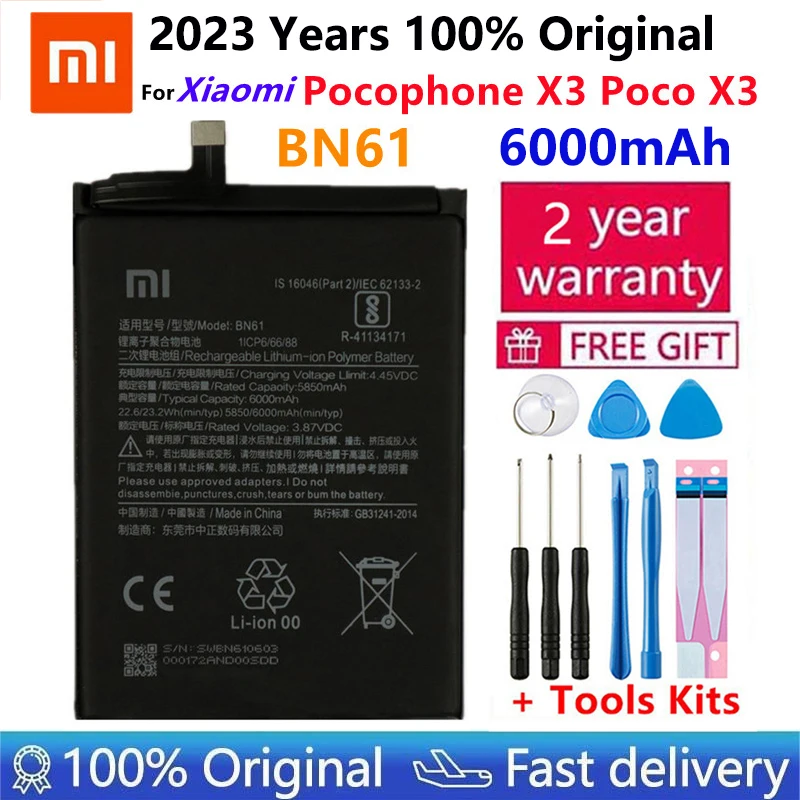 

2023 High Quality 100% Original Xiao Mi Battery BN61 6000mAh For Xiaomi Pocophone X3 Poco X3 Bateria Phone Replacement Batteries