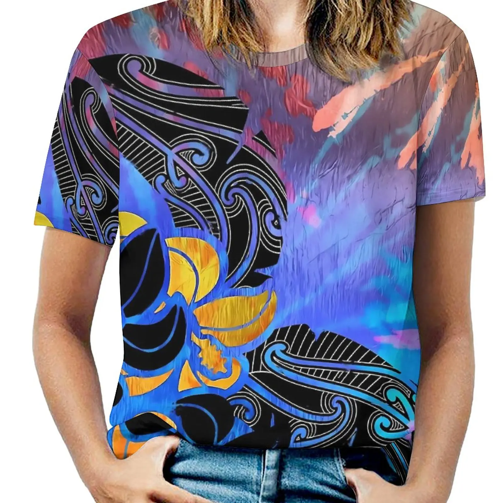 

Футболка Hibiscus Tie Dye женская, яркий Графический Топ с коротким рукавом и принтом, уличная одежда, большие размеры 5XL 6XL