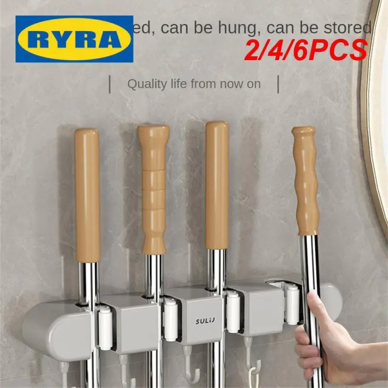 

2/4/6PCS Grey And White Mop Holder Durable Hook Mop Rack Broomstick Hook Storage Rack Solid And Stable Broomstick Hook