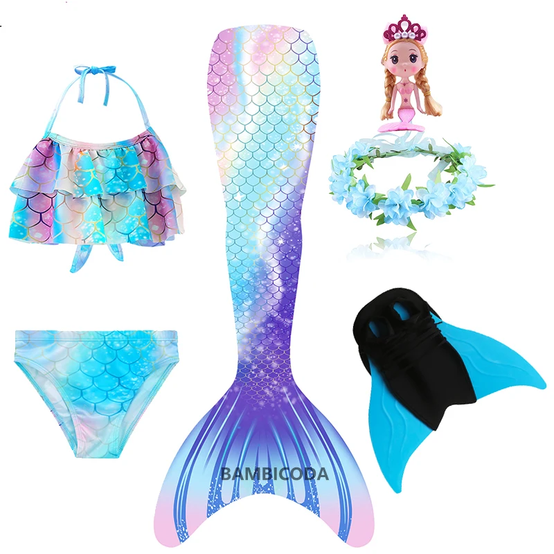 

Детский летний костюм Русалочки, хвост, рождественский подарок для косплея, аксессуары для детей