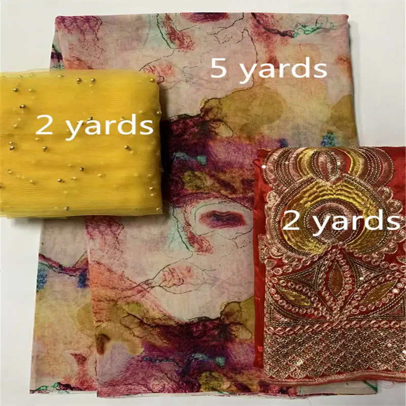 2 + 5 ярда/костюм Африканское кружево ткань 2023 Высококачественная вышивка хлопок
