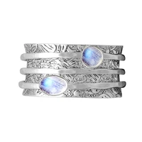 vintage bohemian blue opal stone carved wide rings for women men simple design gothic party jewelry couple gift