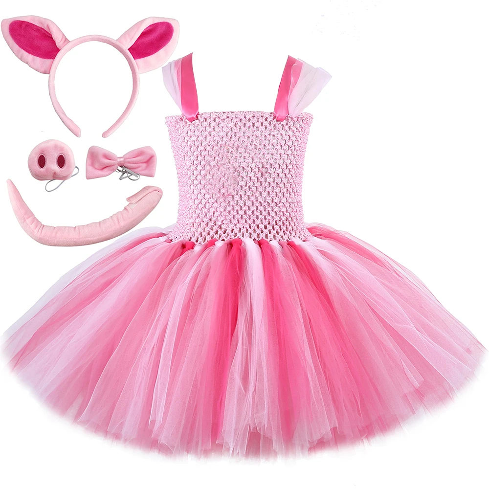 

Pink Pig Tutu Dress Set Cartoon Animal Cosplay Halloween Costume for Kids 1-14Y Fancy Girls Birthday Party Tulle Princess Dress