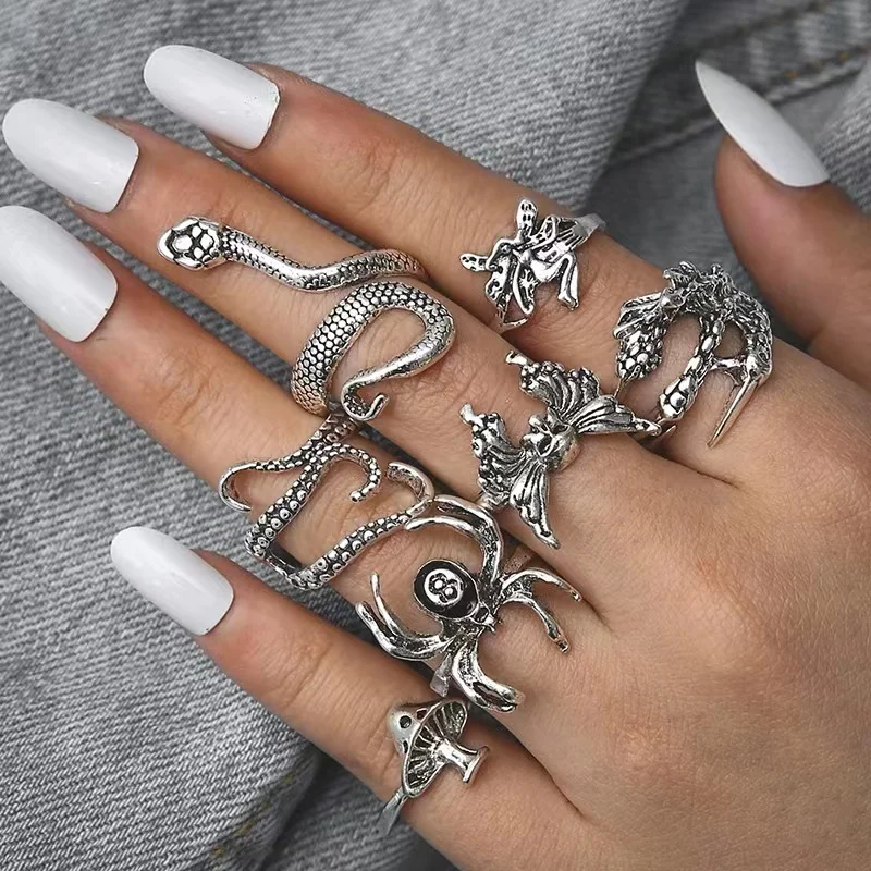 

Vintage Glamour Rings for Women Sets New Wedding Hot Items Boho Fashion Style Goth Punk Mood Party Jewelry Ring Gifts For Girls