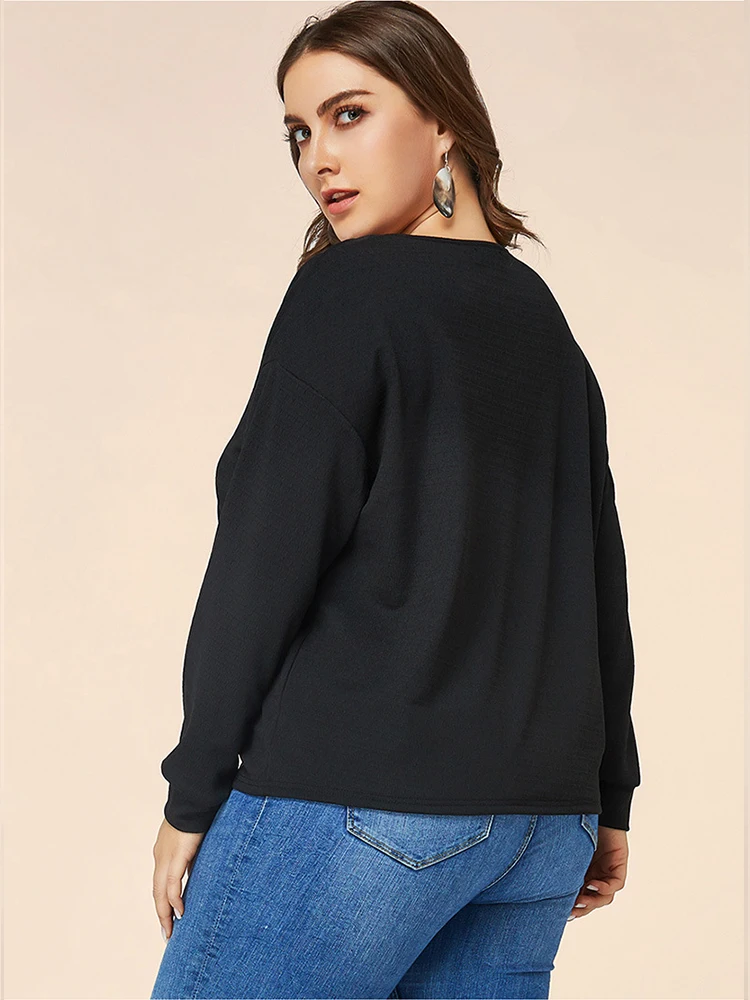 2022 Plus Size Solid Color V Neck Sexy Women Summer long sleeve for T Shirt Female Street Fashion Casual Lace Tshirt