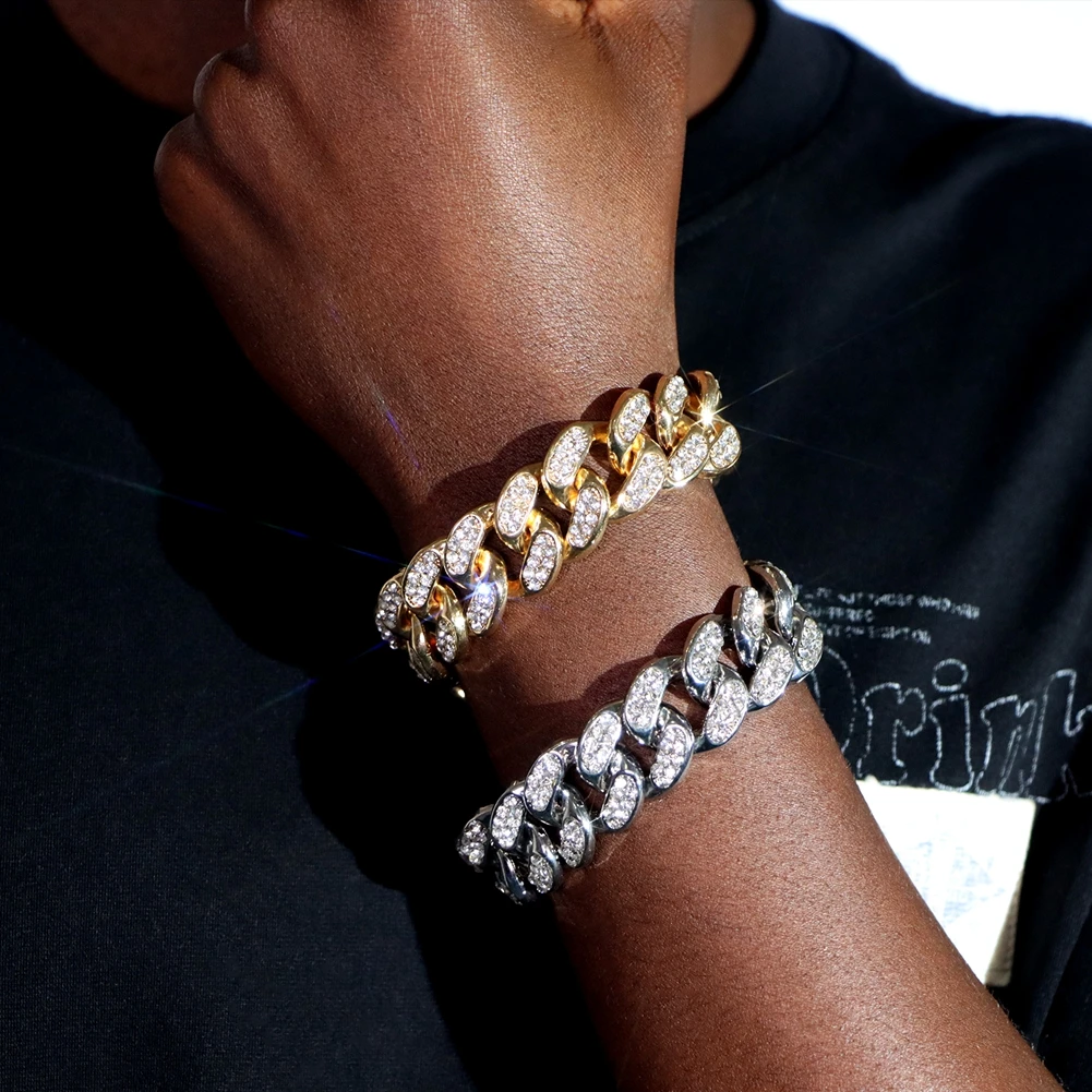 

20mm Punk Iced Out Miami Chunky Cuban Chain Bracelet For Women Men Hip Hop Bling Rhinestone Link Bracelets Rapper Jewelry Gift