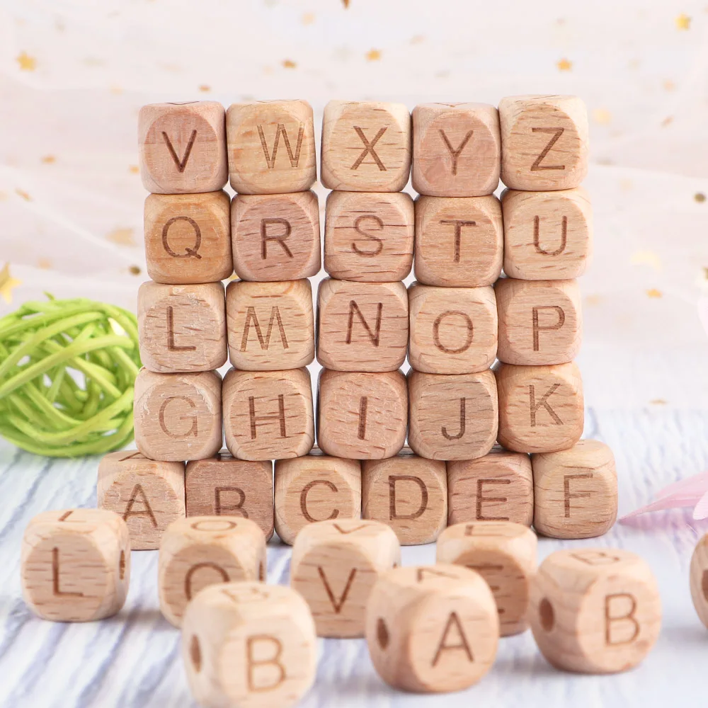 Бусины Из Натурального бука с квадратными буквами 100-1000 шт./партия