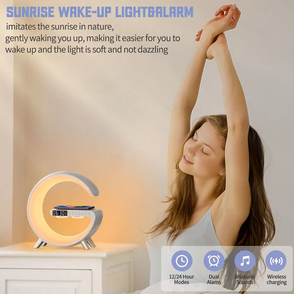 LED Smart Wake Up Light RGB Night Light with Bluetooth Speaker 15W Wireless Charging Table Lamp for Bedroom Game Room images - 6