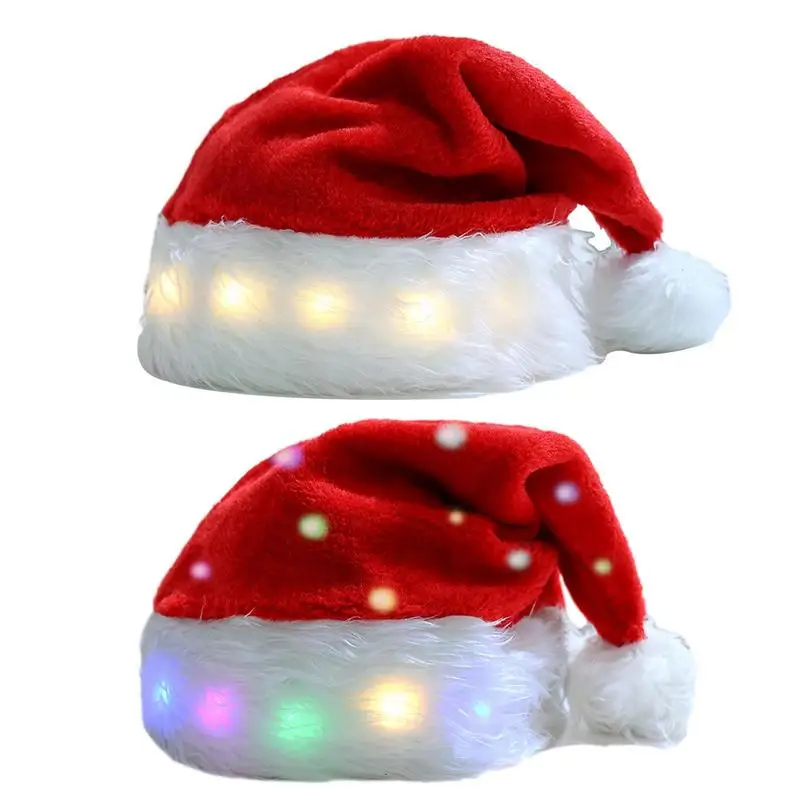 

Светодиодная Рождественская шапка, плюшевая забавная шапка Санты со светодиодной подсветкой, реквизит для рождественского костюма, аксессуары для костюмов, рождественские товары