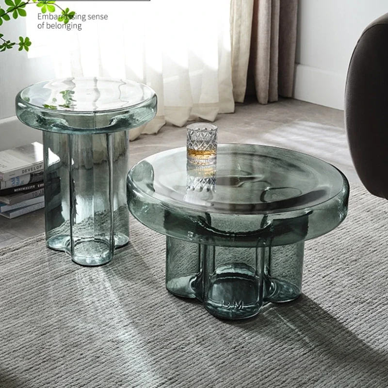 

Дизайнерский сенсорный чайный столик из закаленного стекла круговой креативный простой в скандинавском стиле для гостиной дома балкона Удобный маленький боковой столик