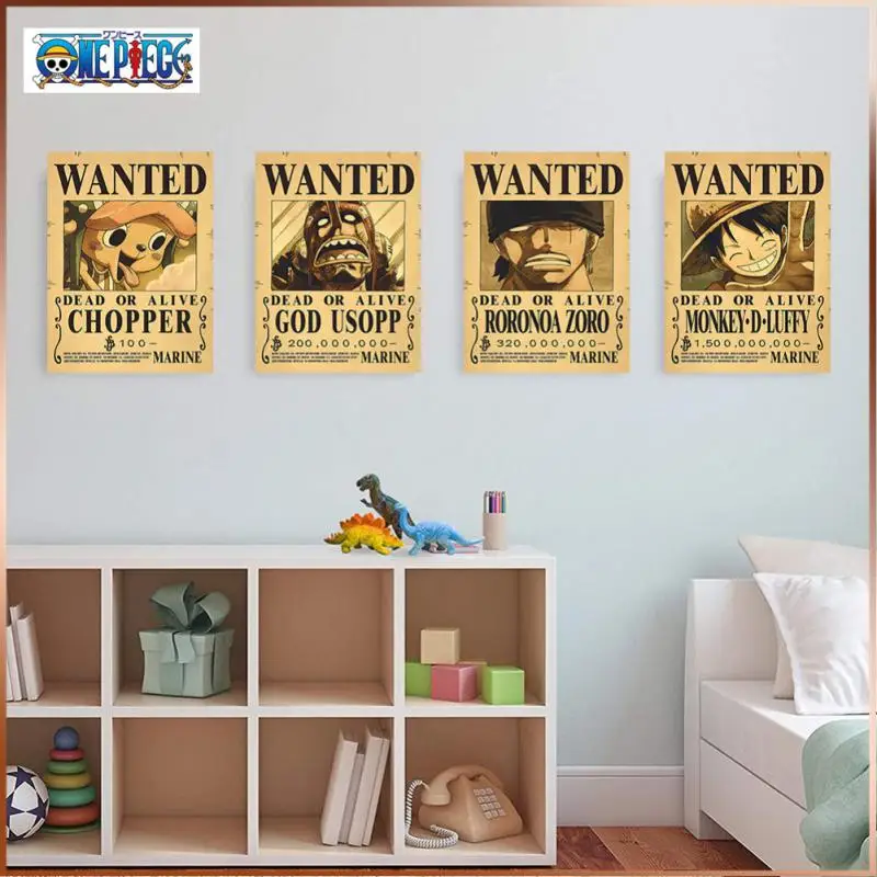 

One Piece Anime Action Figure Wanted Poster Vintage Wallpaper Kid Room Living Wall Decoration Playbill Anime Stickers Toys Gift