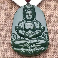 natural hetian qingyu guanyin pendant necklace mens lucky buddha jade sweater chain pendant jewelry gift