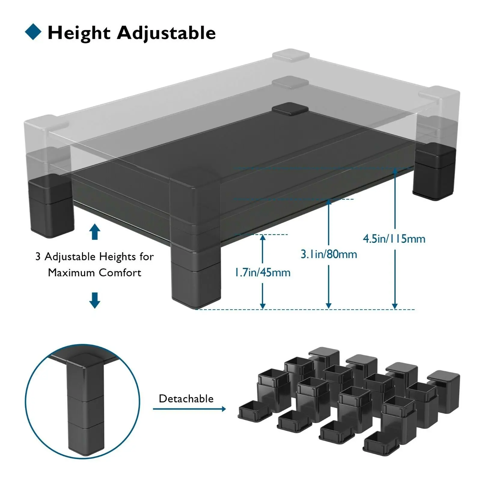

BlackGlass Desktop Computer Monitor Stand Riser Height Adjustable for LaptopiMac