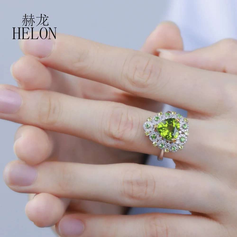 HELON кольцо из натурального перидота 9 мм белого золота 18 карат с настоящим