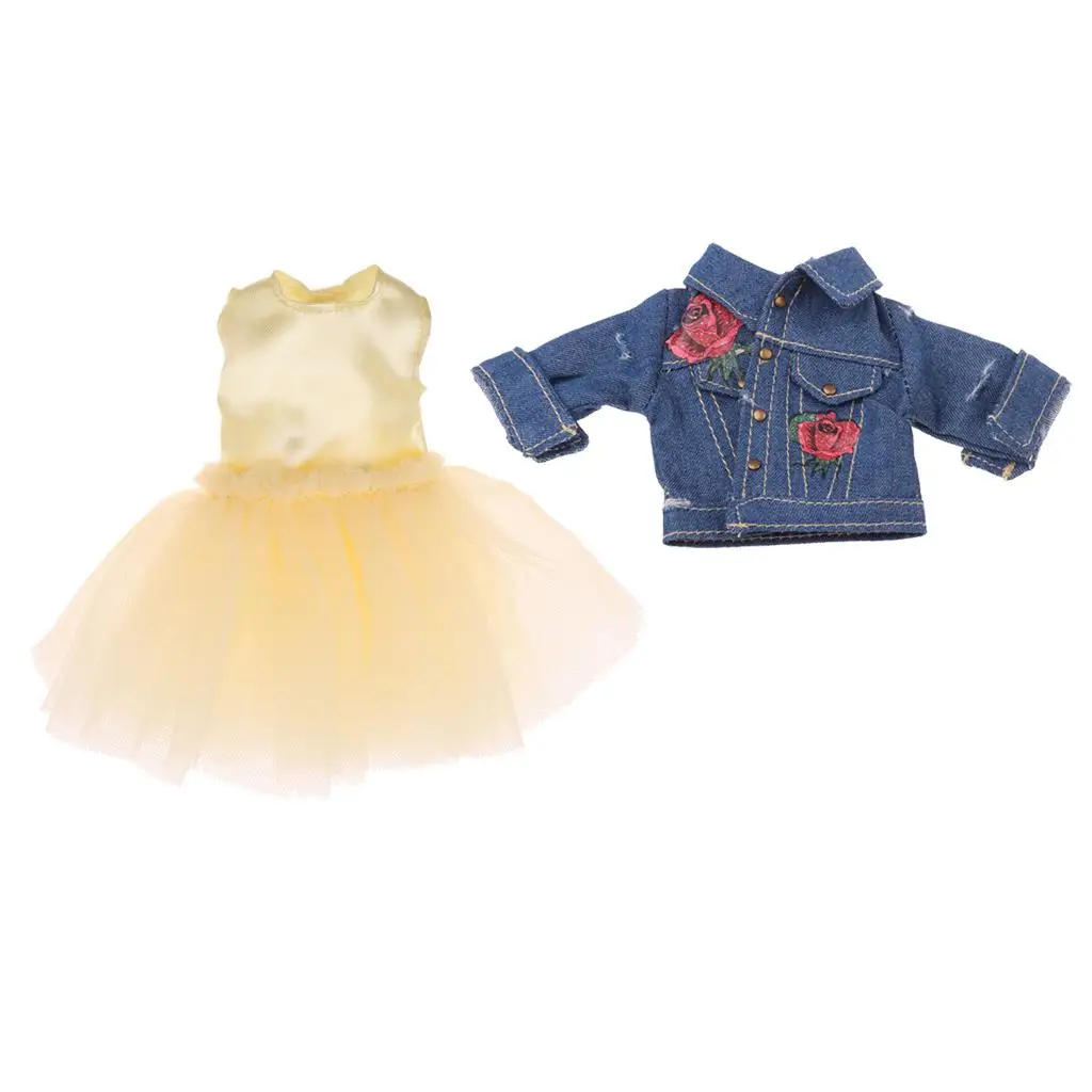 

Adorable 4-Layers Gauzy Dress Jeans Jacket Outfit for 12inch Blythe Azone 1/6 BJD Dolls Clothes Accessories
