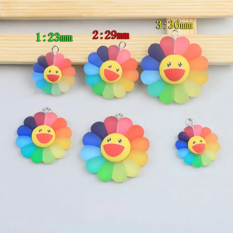 

10Pc 23/29/36mm Shiny/Frosted Cute Sun Flower Miniature Figurine Resin Craft Pendant For Earrings Jewelry Making Diy Accessories