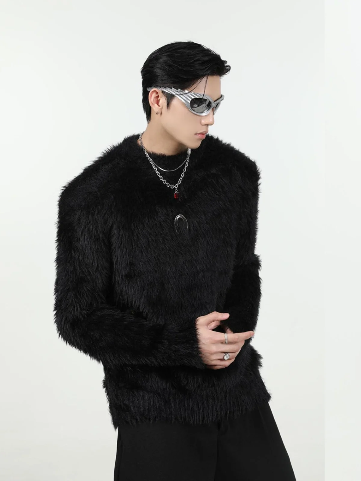 American Fashion Brand High-End Atmosphere Lazy Imitation Mink Woolen Knit Sweater Men's Profile Solid Soft Glutinous Loose Top