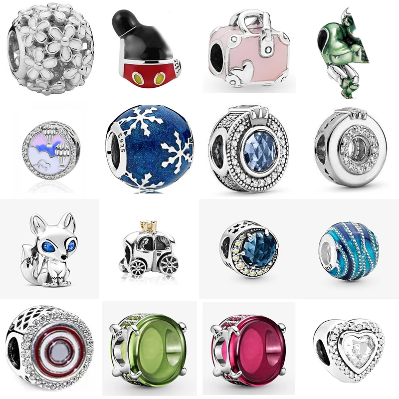 

2023 NEW 100% Sterling Silver Dangle Charm Heart-shaped Bead Flower Transparent Crystal Fox Beaded Festival Jewelry Gift