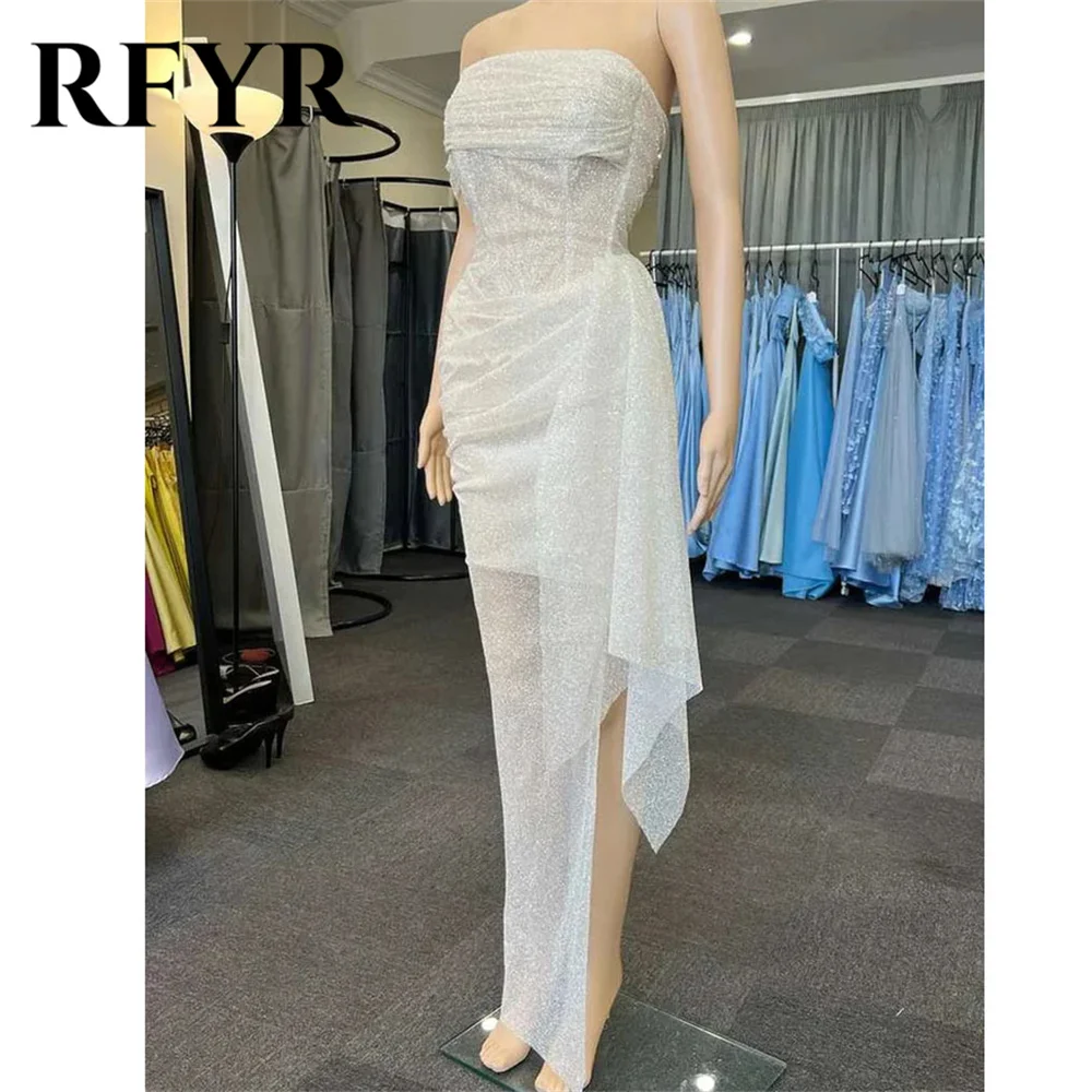 RFYR Белые платья для выпускного вечера без бретелек рукавов Длинные вечерние