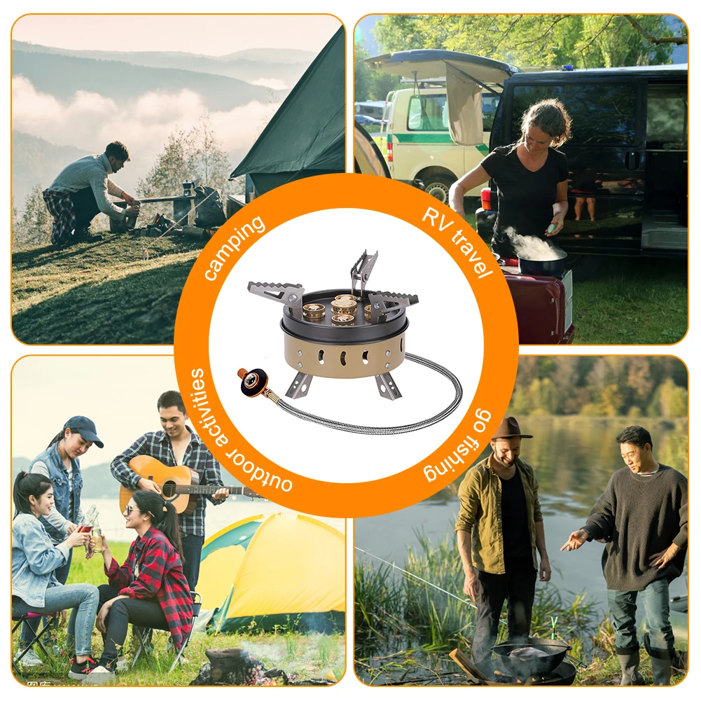 

Portable Folding Cassette Stove Windproof 11000W Gas Cookware Stoves Strong 5 Spray Head for Picnic Backpacking Cooking Supplies