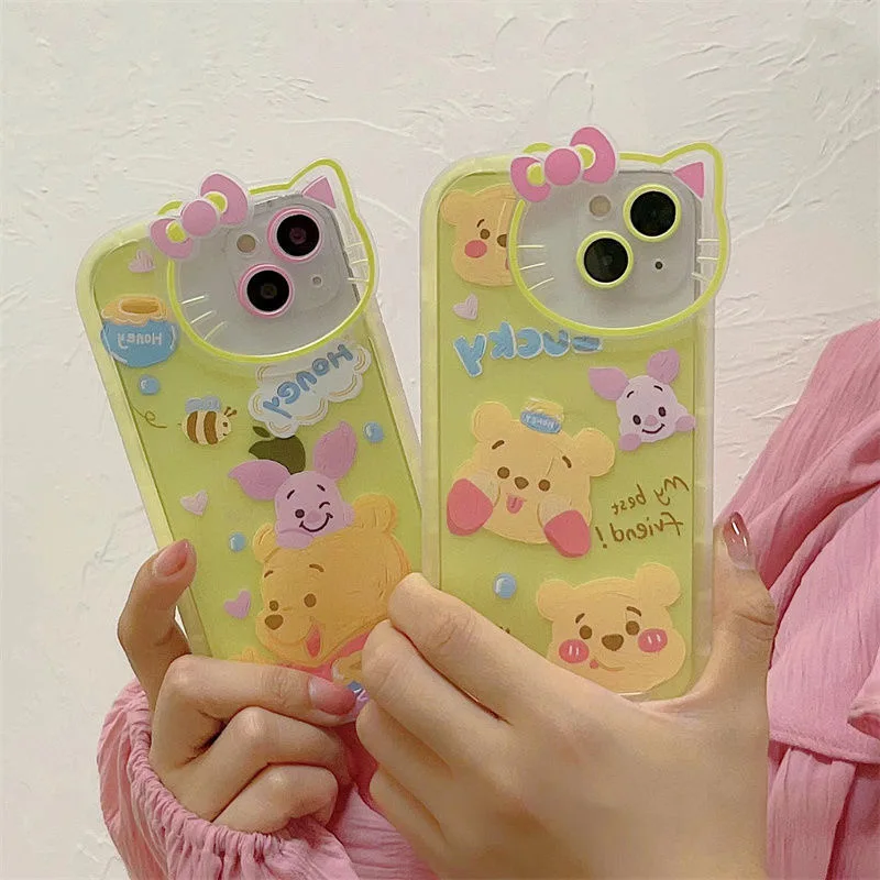 

Disney Winnie the Pooh Hello Kitty Head Phone Case For Iphone 11 12 13 Pro Max Mini X Xs Xr Shockproof Cover
