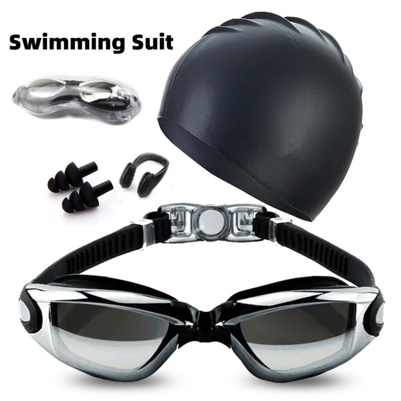

Adult Waterproof Set Cap Anti-fog Suit Clip Nose Goggles Earplugs Set Swimming Swimming Swimming Goggles Silicone Swimming