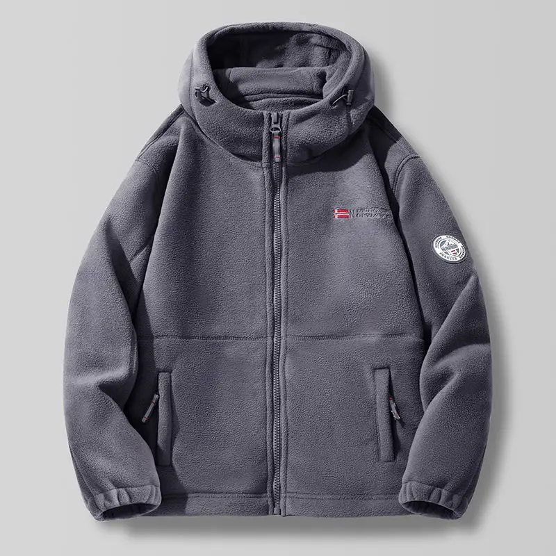wa męska kurtka z polaru męskiego Plus Size odporna na zimno jagnięcego bawełniana odzież kapturem i wieloma kieszeniami norweski trend