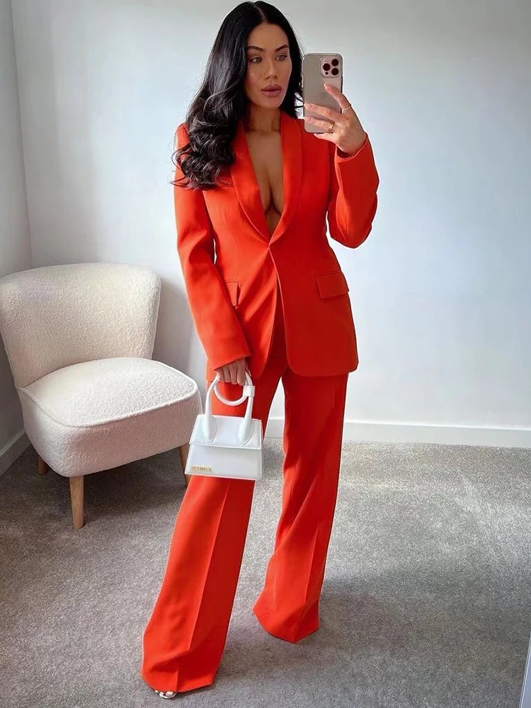 

KBAT 2022 Office Lady 2 Pieces Suit Women Blazer Jacket Long Sleeve Top Women Blazer Pants High Waisted Trousers Zipper Pants