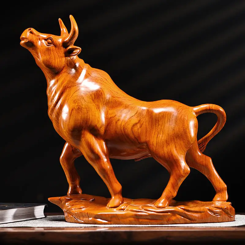 

Rosewood Bull Statue Wood Carving Sculpture Animal Figurines Nordic Home Decor Tabletop Bulls Home Decoration Accessories
