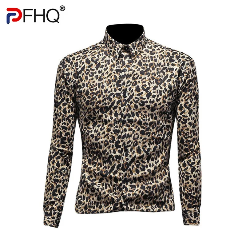 

Мужская рубашка с леопардовым принтом, с длинным рукавом