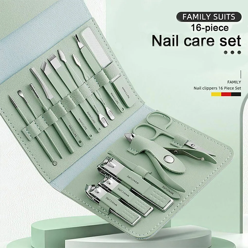

16 Pieces Nail Clippers Set with Carry Case Pedicure Files Scissors Men Women Fingernail Manicure Supplies Personal Care Kit
