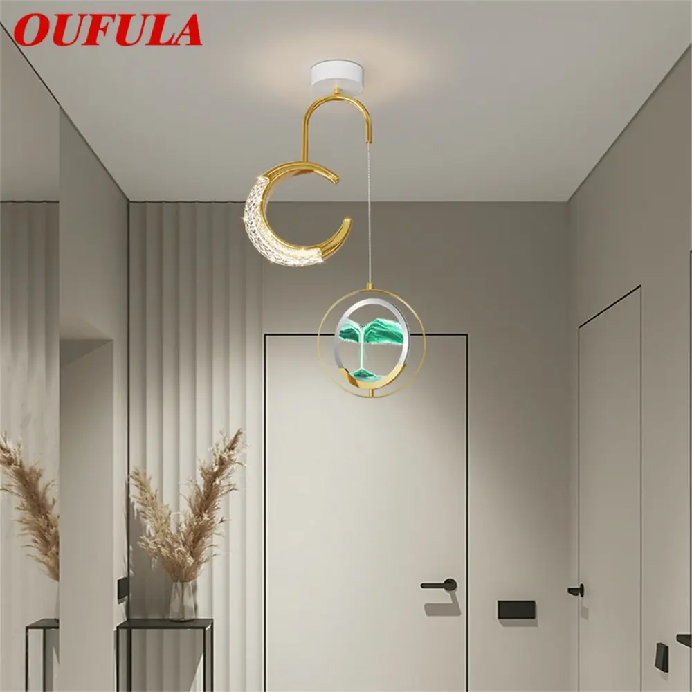 

OUFULA Contemporary Gold Pendant Lights LED Creative Hourglass Hanging Lamp for Home Aisle Decor Fixtures