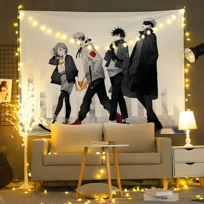 

Anime Jujutsu Kaisen Tapestry Hippie Cartoons Manga Wall Tapestry Aesthetic Room Decor Art Painting Children Bedroom Decoration