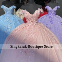sparkly pink pincess ball gown quincea%c3%b1era dresses beaded flowers appliques sweet 16 dress vestido de 15 anos 2022 lace up