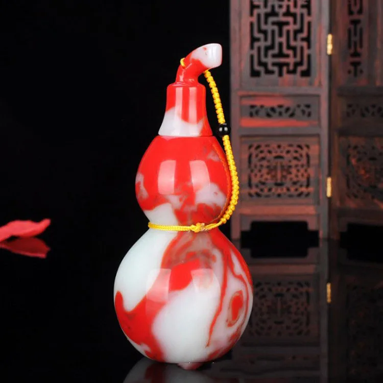 Natural Xinjiang Gobi Gold Silk Jade Chicken Blood Jade Floating Flower Gourd Ornaments, Popular Fulushou Handle Ornaments
