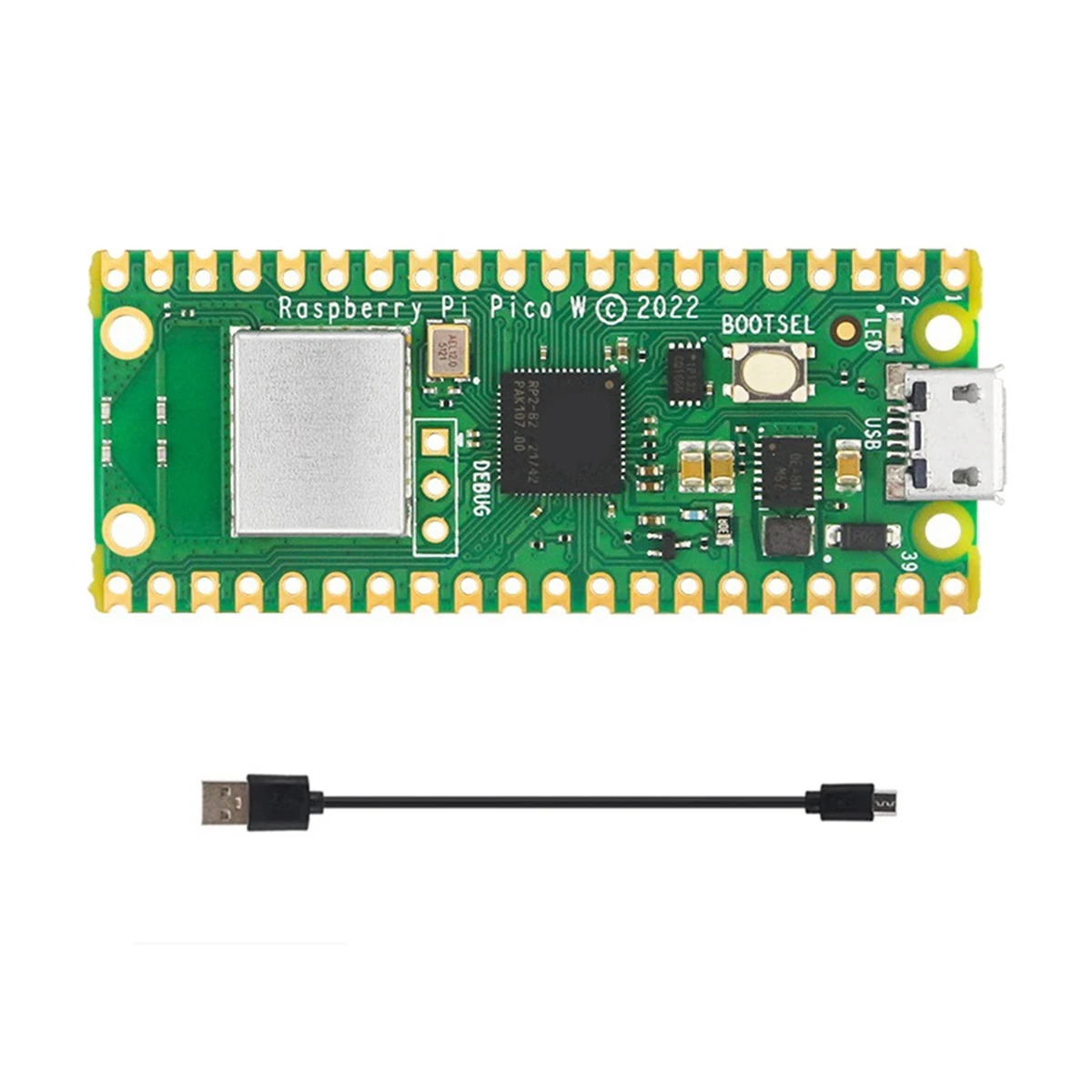 

Новая макетная плата Pico W + комплект кабеля Micro-USB для Raspberry Pi Pico W RP2040, двухъядерный, 2 Мбайт, Беспроводная вспышка, Wi-Fi