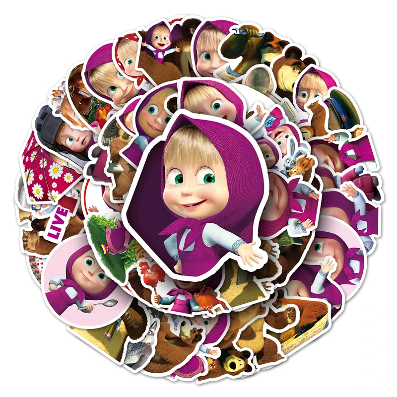 

Cartoon Anime Kawaii Masha and The Bear Stickers for Laptop Suitcase Stationery Waterproof Decals Album Graffiti Kids Toys Gifts