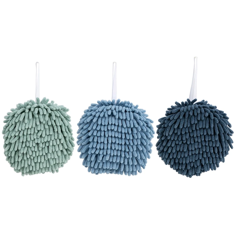 

Chenille Hand Towel Ball with Hanging Loop Microfiber Soft Thicken Super Absorbent Quick Dry Washcloth Kitchen Bathroom Wipe Cl