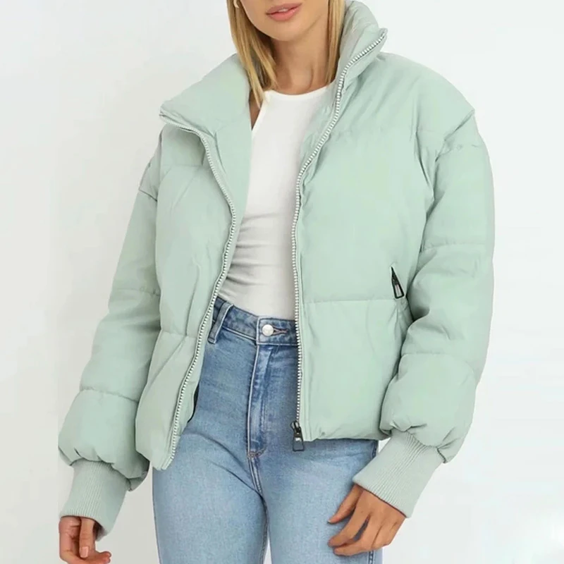 

Casual Pockets Solid Loose Jacket 2021 Autumn Winter Thick Warm Basic Cotton Outerwear Women's Vintage Green Parkas Coats Female