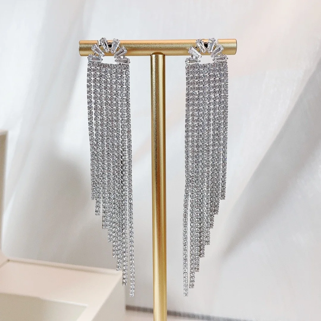 

Bilincolor Exquisite Zircon Tassel Earrings for Women
