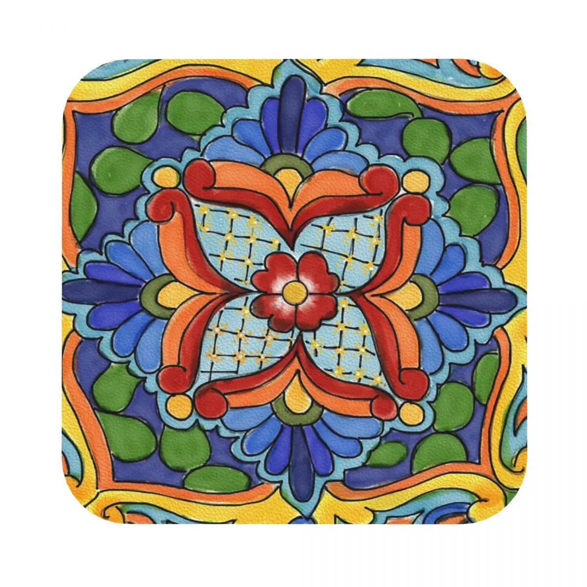 

Rainbow Talavera Leather Coaster Set of 4 Pattern Personality Home Decor Stain-proof