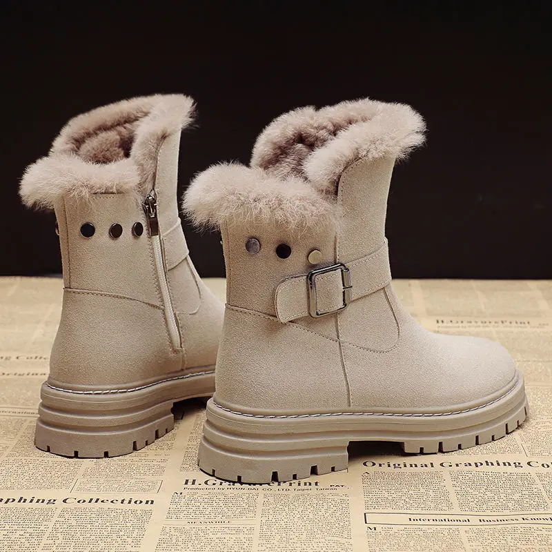 

Ankle Snow Boots Women Winter Warm Fashion Designer Platform Boots Gladiator Non-slip Short Plush Flats Suede Shoes Mujer E617
