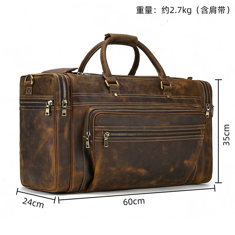 Retro Fashion Crazy Horse Leather Men's Brown Travel Bag Outdoor High-Quality Travel Large-capacity Youth shoulder Diagonal Bag