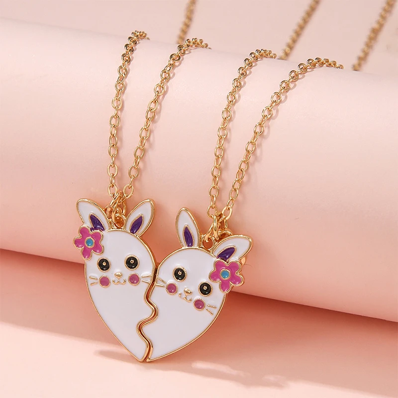 

2Pcs/set Brand New Cute Cartoon Rabbit Pendant Chain Best Friends Necklace BFF Friendship Children's Jewelry Gift for Girls