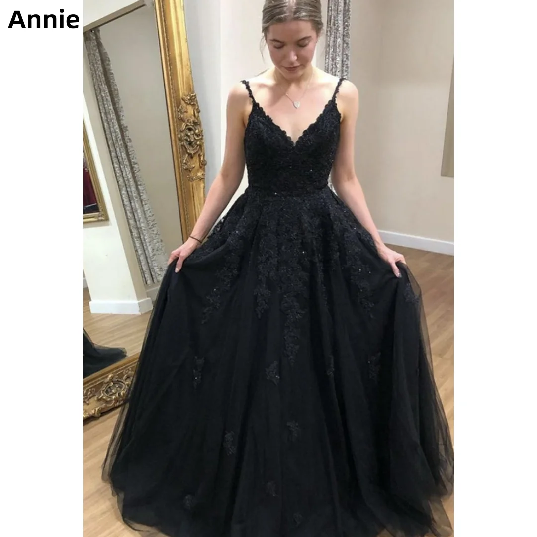 

Женское вечернее платье Annie, Тюлевое блестящее платье для выпускного вечера, черное коктейльное платье с V-образным вырезом, 2023