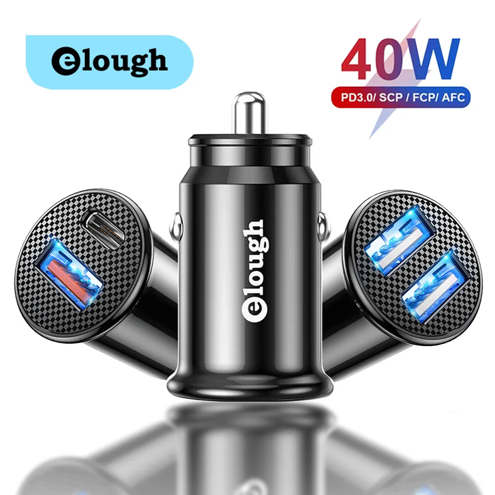 Elough USB C Car Charger QC 3.0 40W 3A Type PD Fast Charging Car Phone Charger For iPhone 12 13 Pro Xiaomi Huawei Samsung