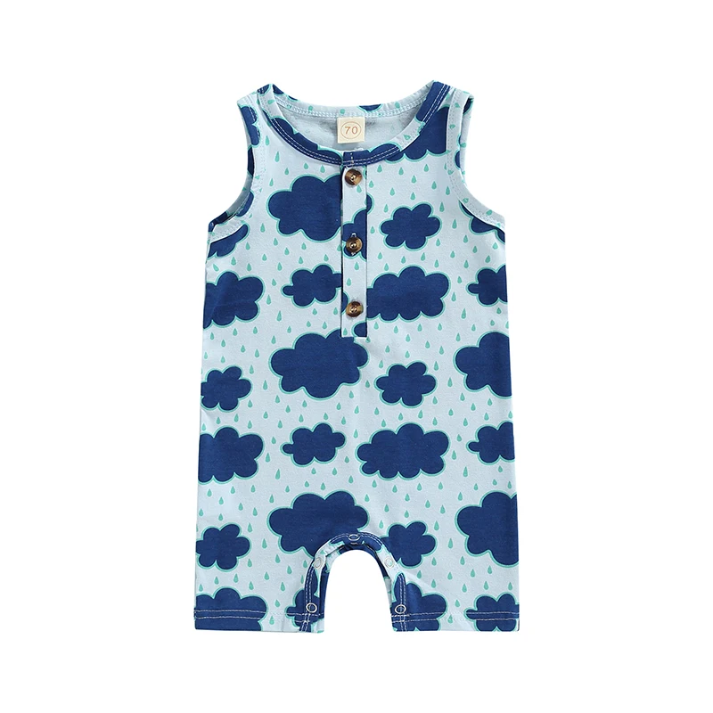 

0-18M Baby Boys Girls Jumpsuit Toddlers Infant Sleeveless Crew Neck Cloud Print Romper Summer Lovely Clothing